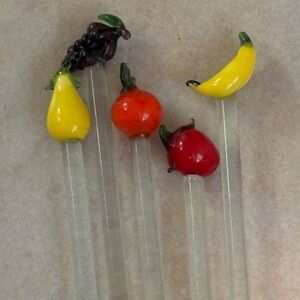 Antique Vintage Glass Fruit
Swizzle Sticks Bar Stirrers